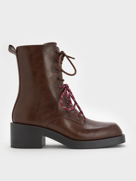 CHARLES & KEITH Quality | Logan Double-Lace Calf Boots - Dark Brown