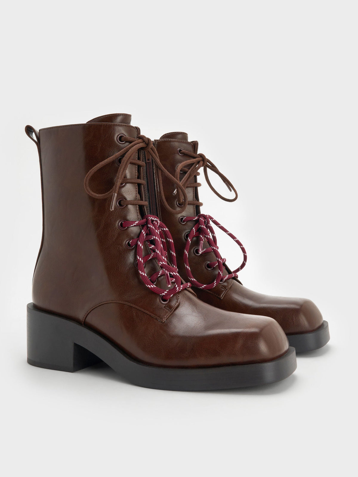 CHARLES & KEITH Quality | Logan Double-Lace Calf Boots - Dark Brown