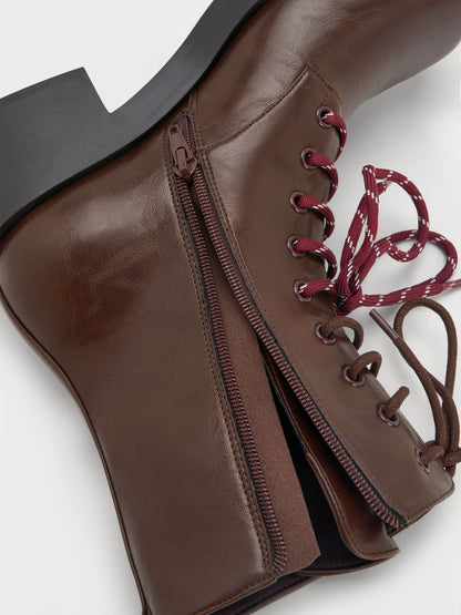 CHARLES & KEITH Quality | Logan Double-Lace Calf Boots - Dark Brown