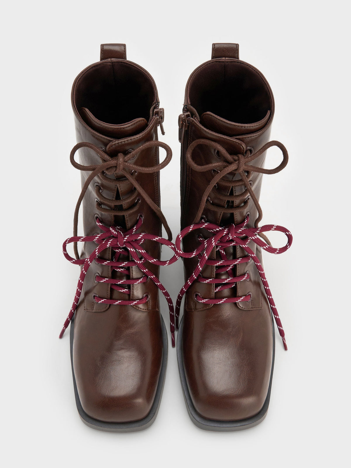 CHARLES & KEITH Quality | Logan Double-Lace Calf Boots - Dark Brown
