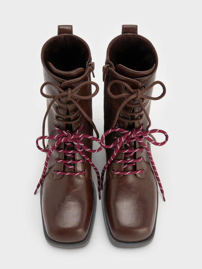 CHARLES & KEITH Quality | Logan Double-Lace Calf Boots - Dark Brown
