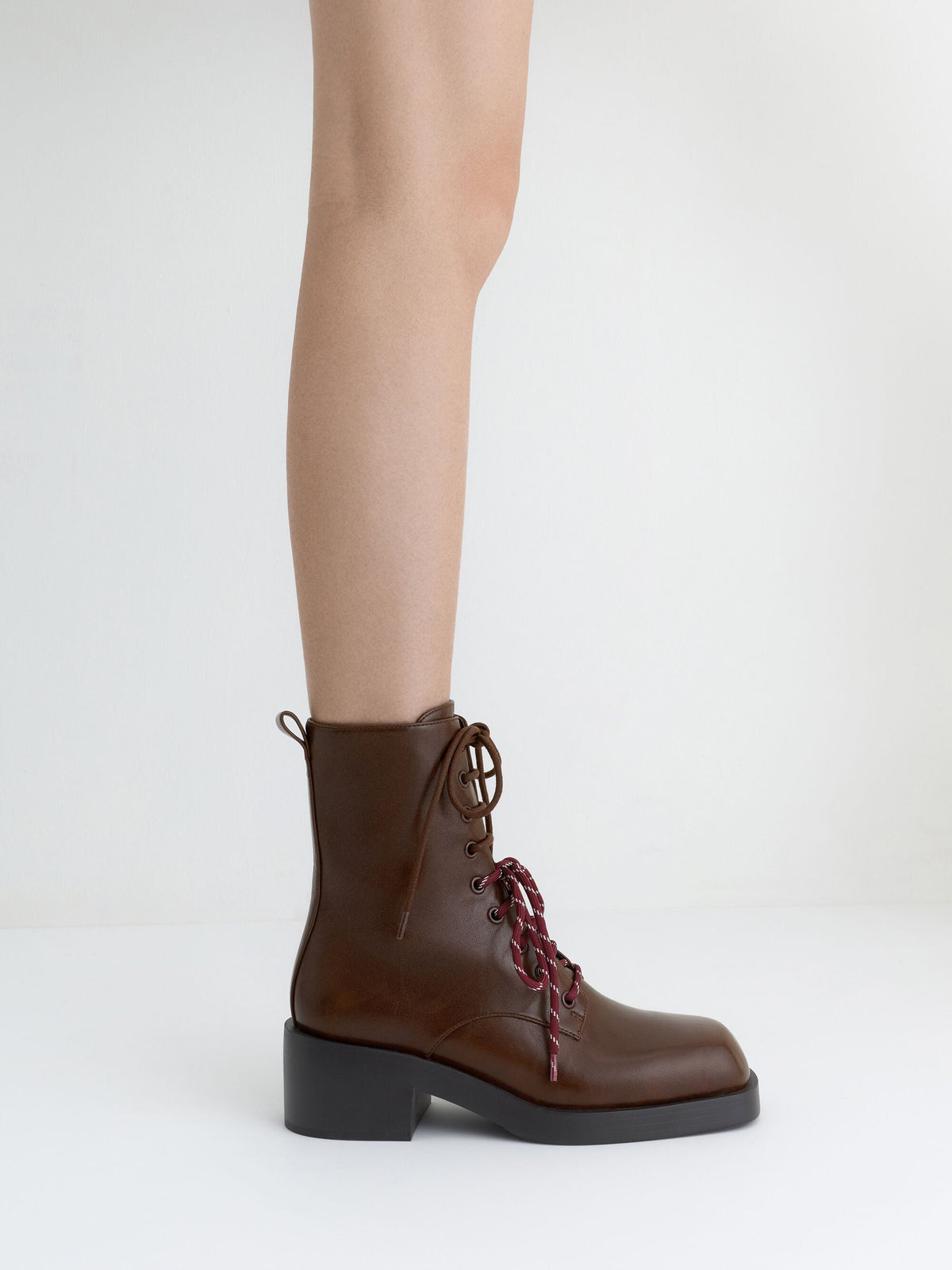 CHARLES & KEITH Quality | Logan Double-Lace Calf Boots - Dark Brown