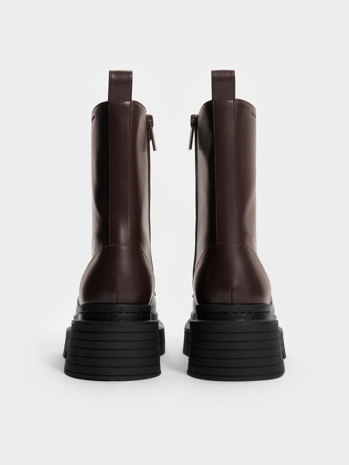 CHARLES & KEITH Essential | Satin-Lace Platform Combat Boots - Dark Brown