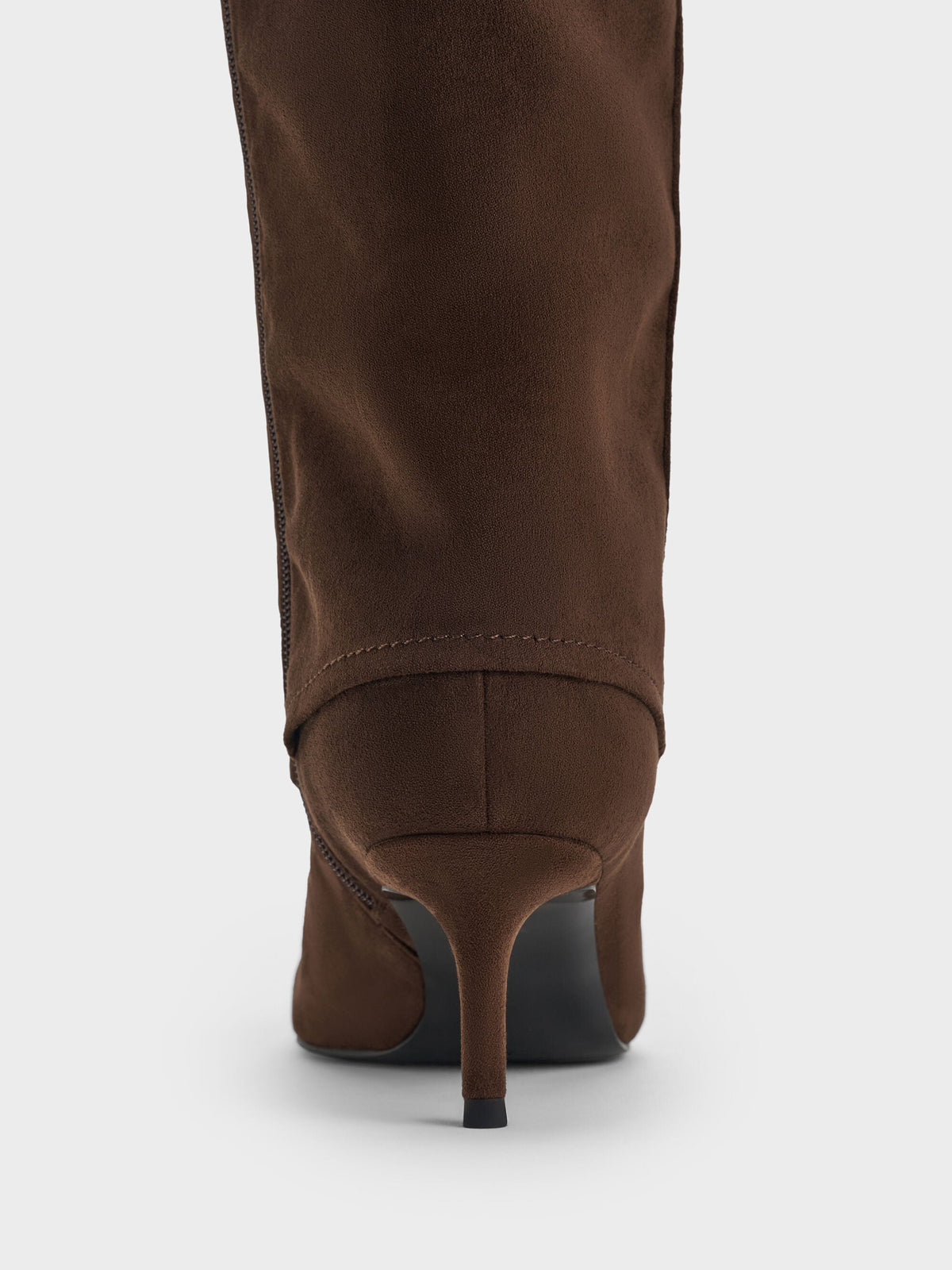 CHARLES & KEITH New | Faux Suede Pointed Stiletto Knee-High Boots - Dark Brown Textured