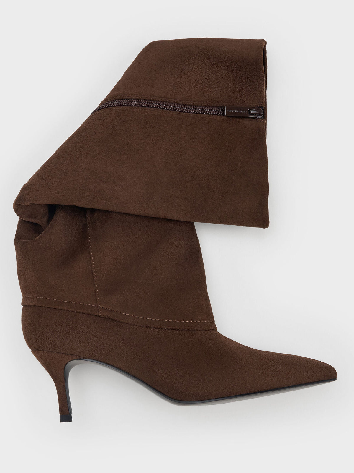 CHARLES & KEITH New | Faux Suede Pointed Stiletto Knee-High Boots - Dark Brown Textured