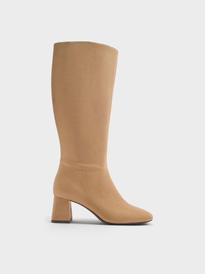 CHARLES & KEITH Customer Favorite | Faux Suede Square-Toe Knee-High Boots - Sand
