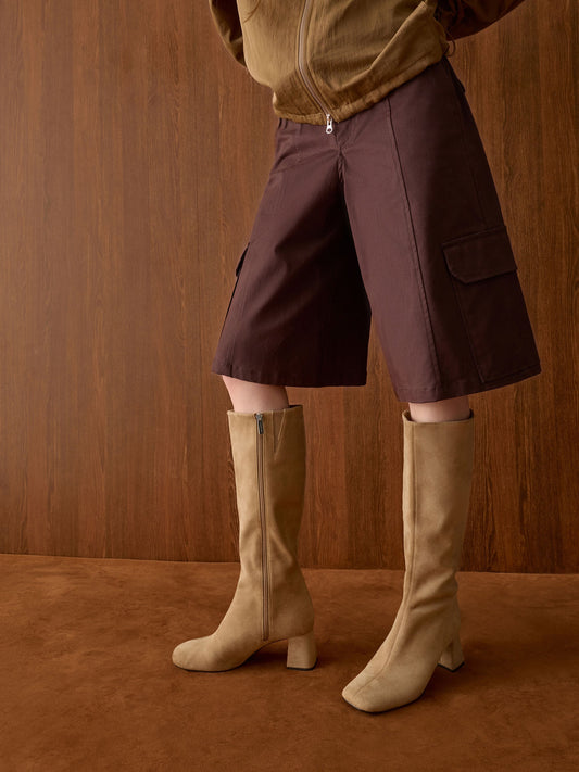 CHARLES & KEITH Customer Favorite | Faux Suede Square-Toe Knee-High Boots - Sand