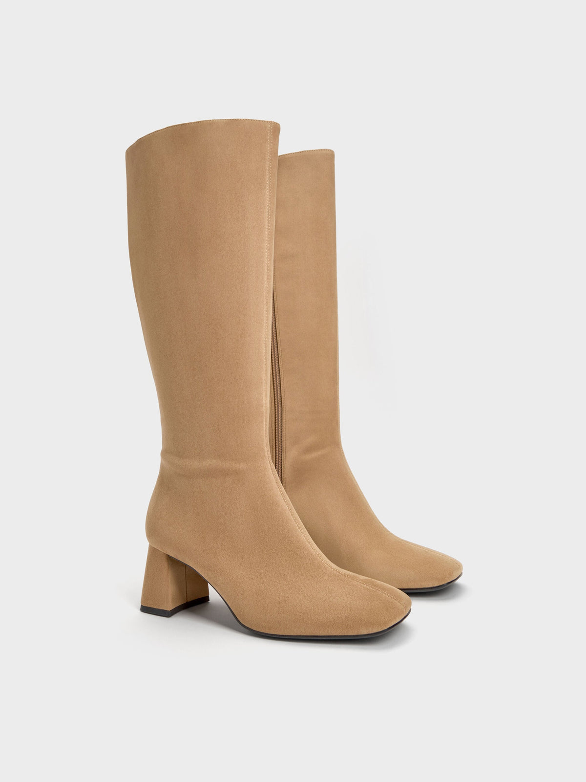 CHARLES & KEITH Customer Favorite | Faux Suede Square-Toe Knee-High Boots - Sand