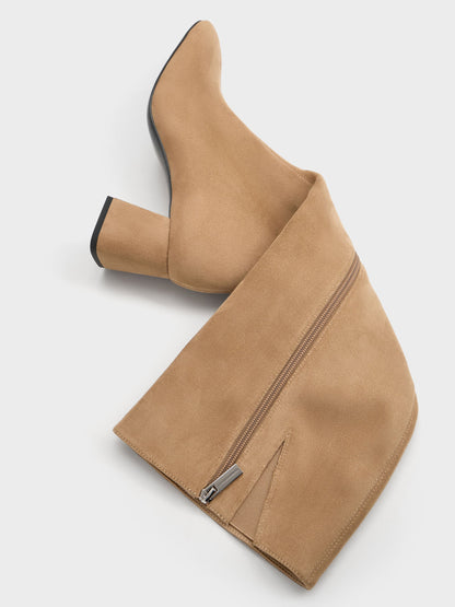 CHARLES & KEITH Customer Favorite | Faux Suede Square-Toe Knee-High Boots - Sand