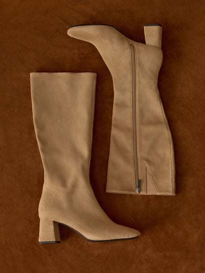 CHARLES & KEITH Customer Favorite | Faux Suede Square-Toe Knee-High Boots - Sand
