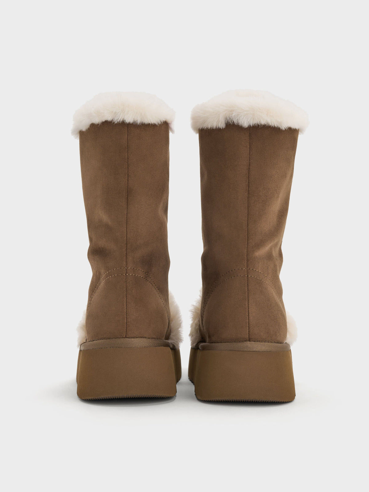 CHARLES & KEITH Top Pick | Faux Suede & Faux Fur Flatform Boots - Brown