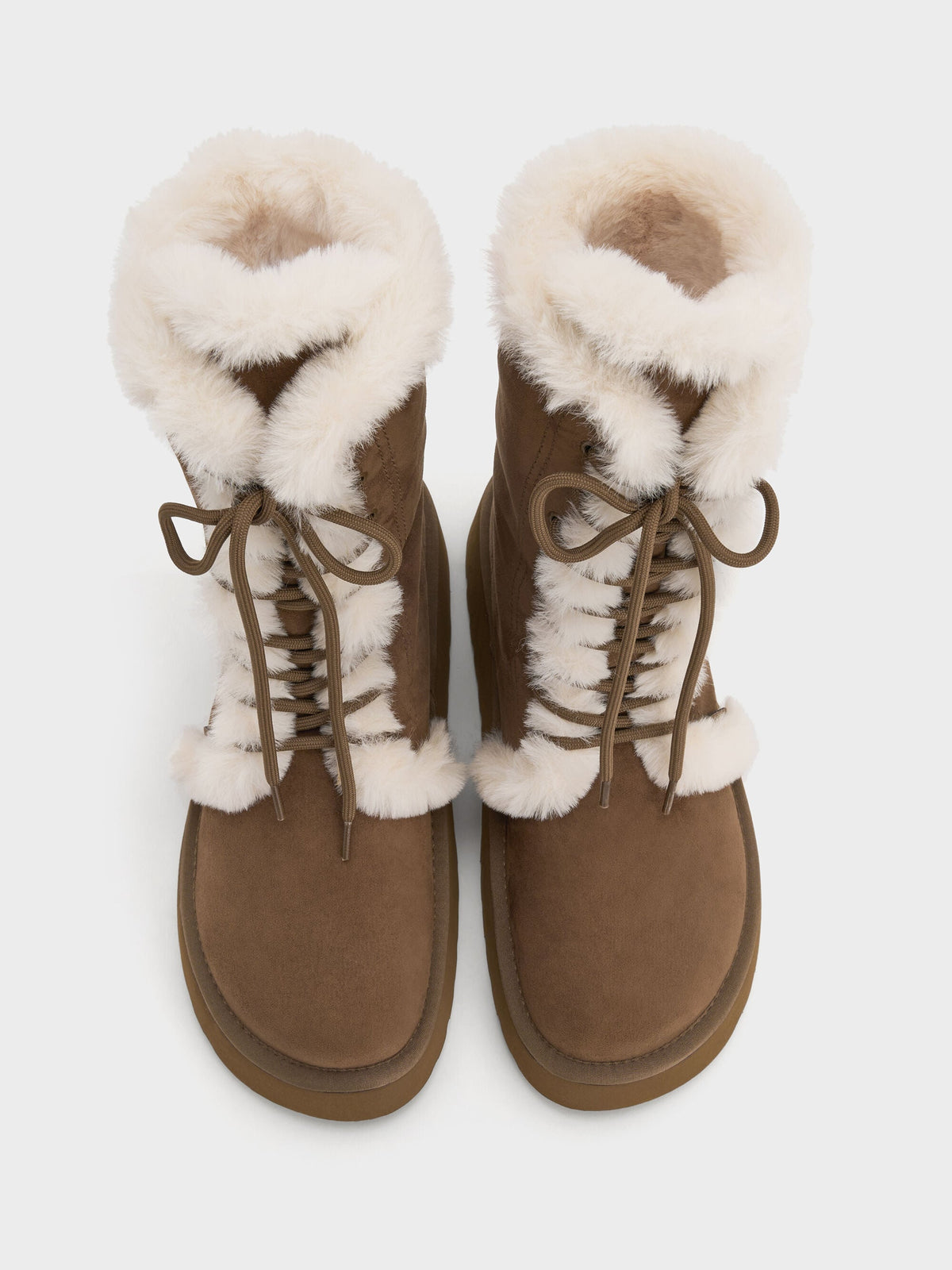 CHARLES & KEITH Top Pick | Faux Suede & Faux Fur Flatform Boots - Brown