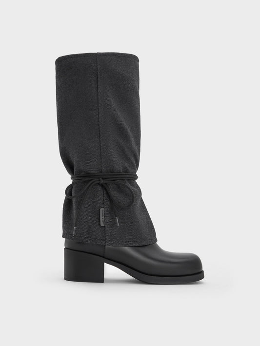 CHARLES & KEITH Exclusive | Felt Tie-Around Knee-High Boots - Dark Grey