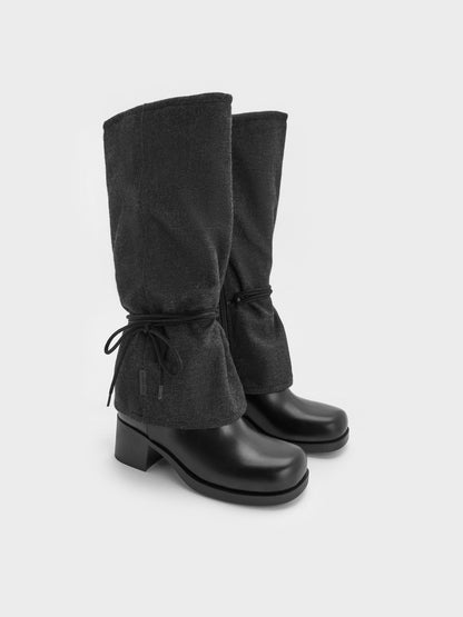 CHARLES & KEITH Exclusive | Felt Tie-Around Knee-High Boots - Dark Grey