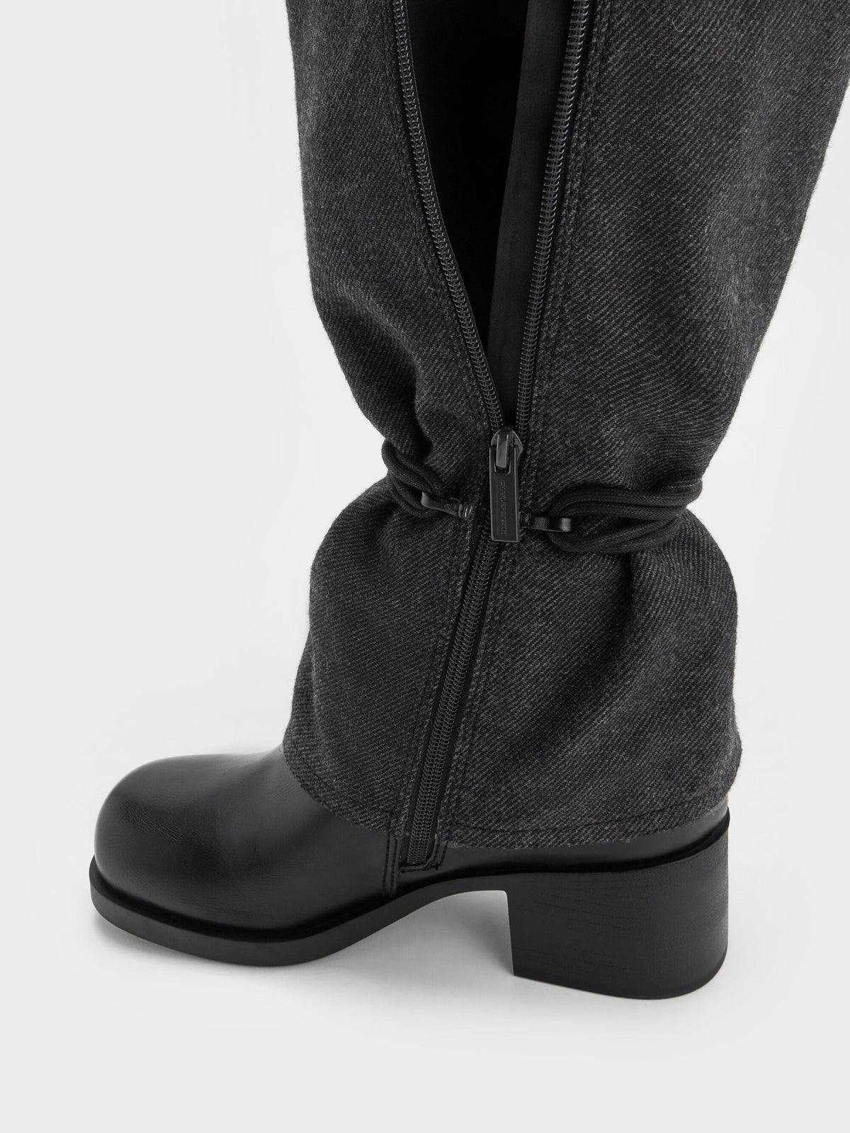 CHARLES & KEITH Exclusive | Felt Tie-Around Knee-High Boots - Dark Grey