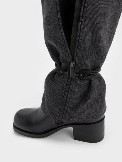 CHARLES & KEITH Exclusive | Felt Tie-Around Knee-High Boots - Dark Grey