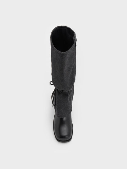 CHARLES & KEITH Exclusive | Felt Tie-Around Knee-High Boots - Dark Grey