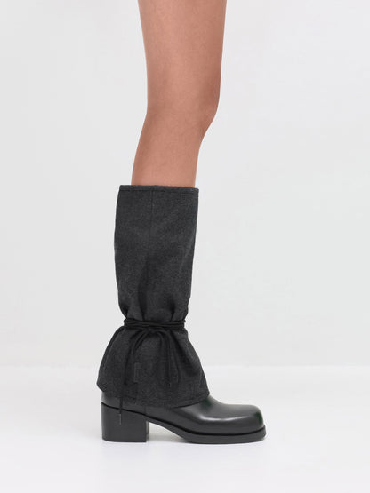 CHARLES & KEITH Exclusive | Felt Tie-Around Knee-High Boots - Dark Grey