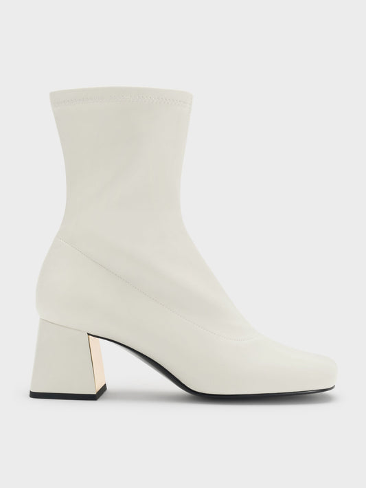 CHARLES & KEITH Quality | Jully Metallic Trapeze Heel Ankle Boots - Chalk