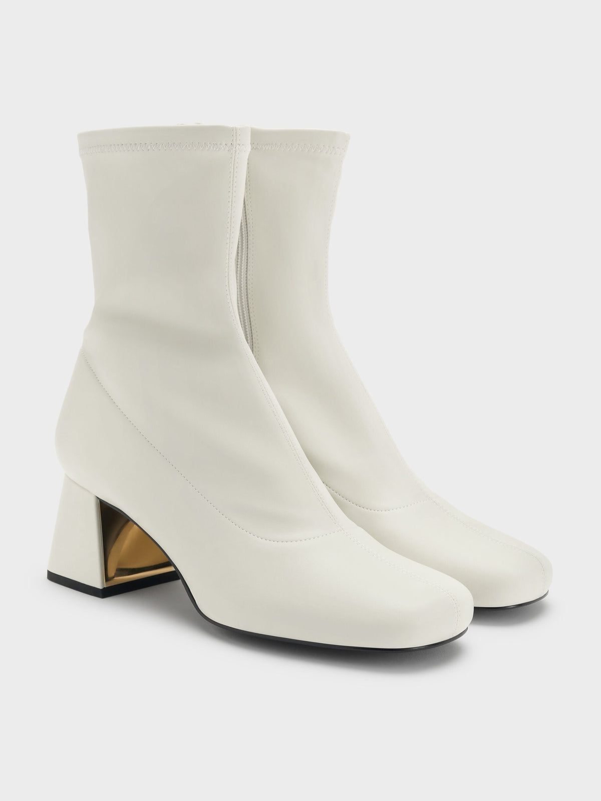 CHARLES & KEITH Quality | Jully Metallic Trapeze Heel Ankle Boots - Chalk