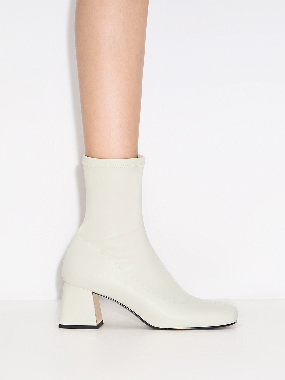 CHARLES & KEITH Quality | Jully Metallic Trapeze Heel Ankle Boots - Chalk