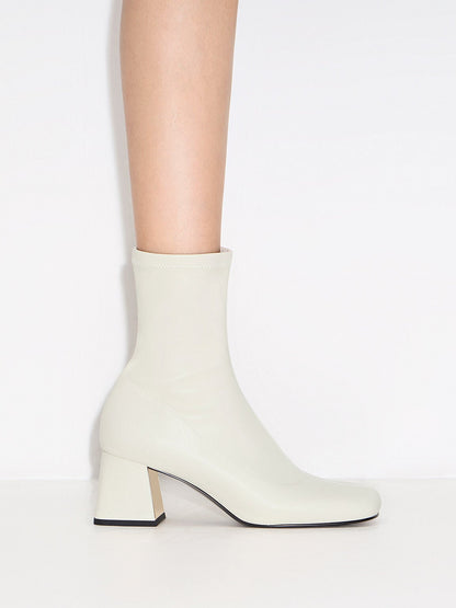 CHARLES & KEITH Quality | Jully Metallic Trapeze Heel Ankle Boots - Chalk