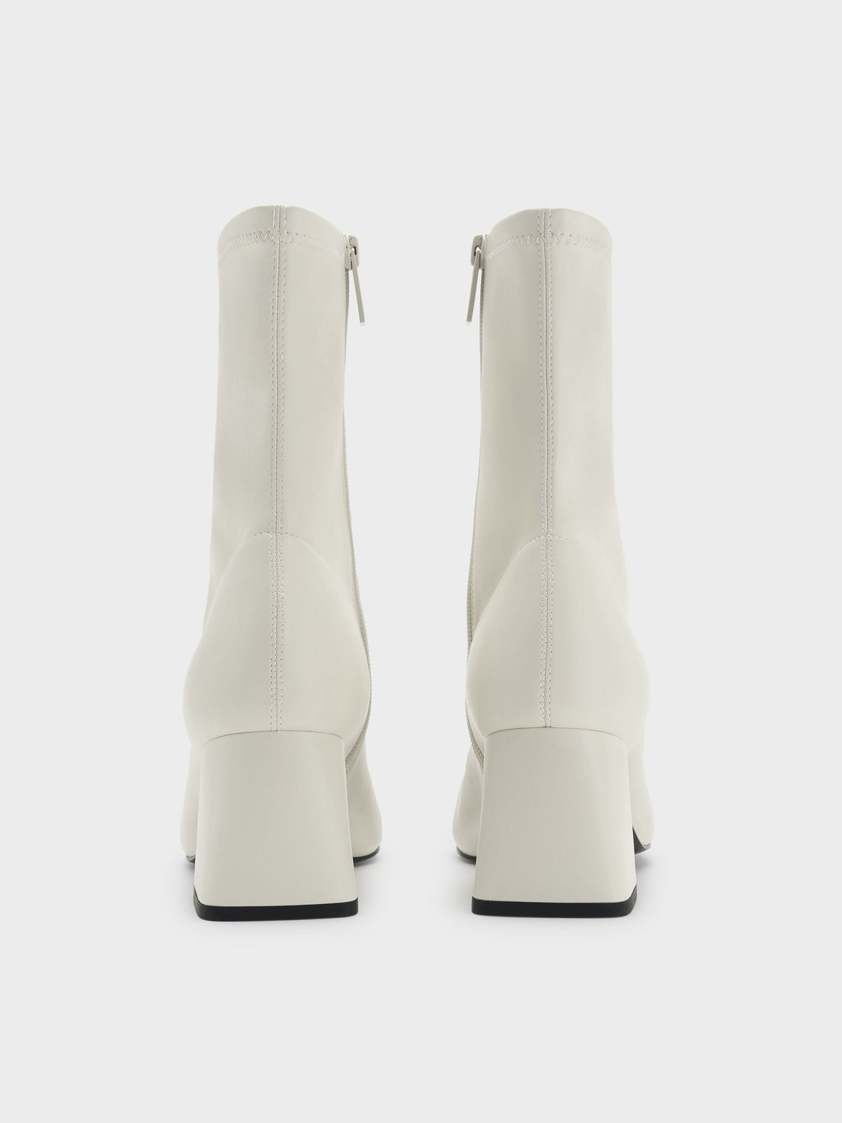 CHARLES & KEITH Quality | Jully Metallic Trapeze Heel Ankle Boots - Chalk