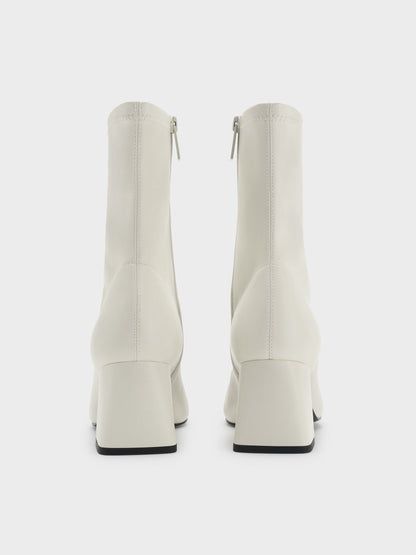 CHARLES & KEITH Quality | Jully Metallic Trapeze Heel Ankle Boots - Chalk