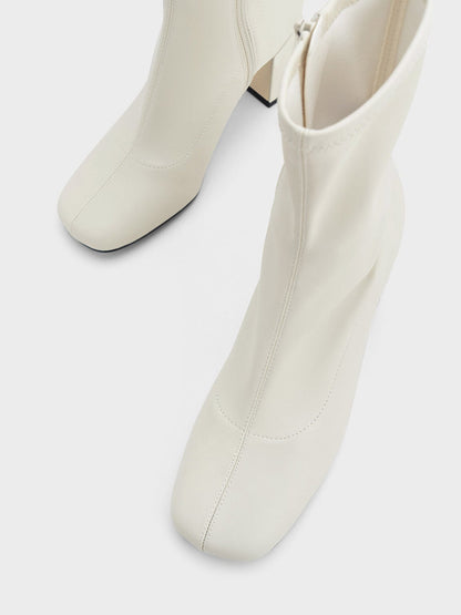 CHARLES & KEITH Quality | Jully Metallic Trapeze Heel Ankle Boots - Chalk