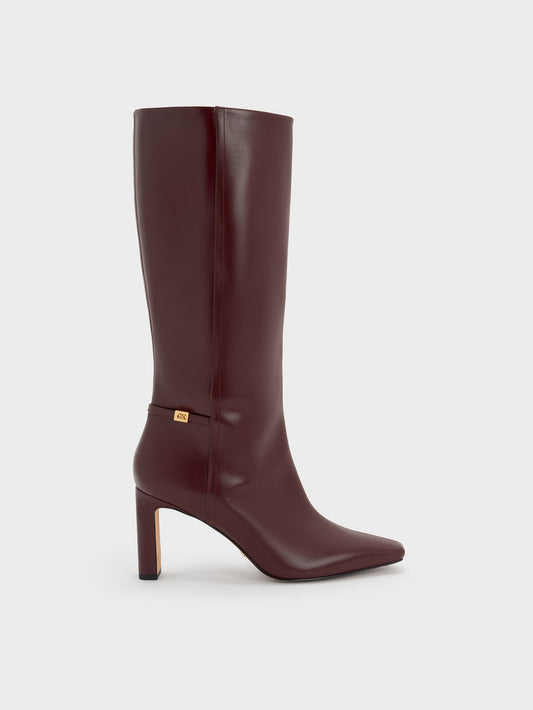 CHARLES & KEITH Featured | Georgina Leather Knee-High Boots - Burgundy