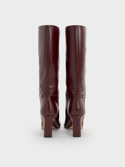 CHARLES & KEITH Featured | Georgina Leather Knee-High Boots - Burgundy