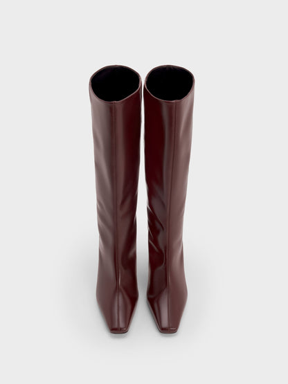 CHARLES & KEITH Featured | Georgina Leather Knee-High Boots - Burgundy