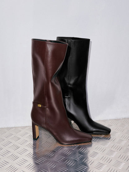 CHARLES & KEITH Featured | Georgina Leather Knee-High Boots - Burgundy