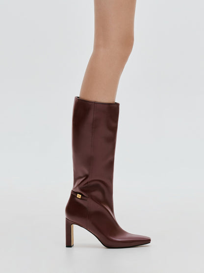 CHARLES & KEITH Featured | Georgina Leather Knee-High Boots - Burgundy