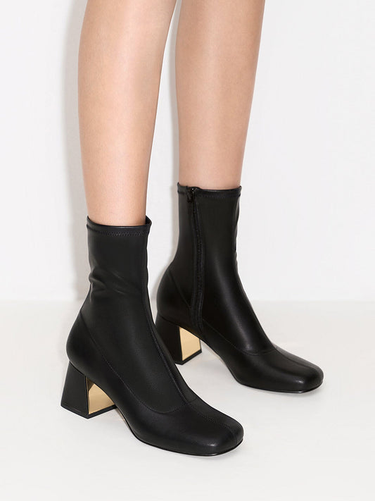 CHARLES & KEITH Exclusive | Jully Metallic Trapeze Heel Ankle Boots - Black