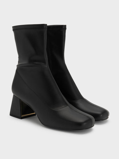 CHARLES & KEITH Exclusive | Jully Metallic Trapeze Heel Ankle Boots - Black