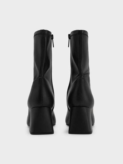 CHARLES & KEITH Exclusive | Jully Metallic Trapeze Heel Ankle Boots - Black