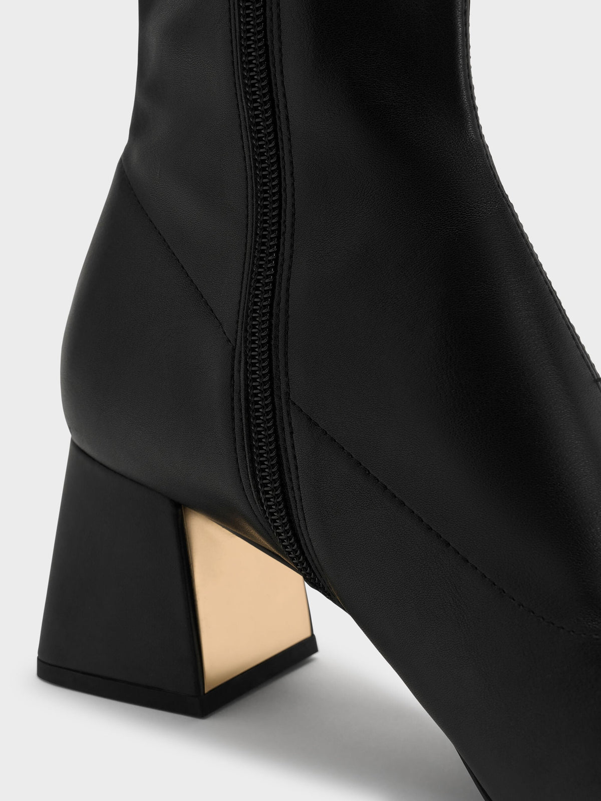 CHARLES & KEITH Exclusive | Jully Metallic Trapeze Heel Ankle Boots - Black