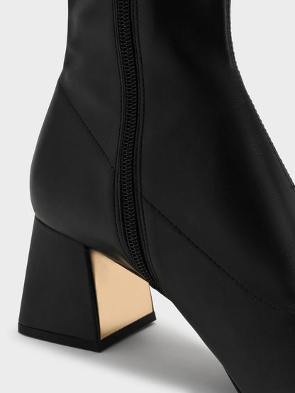 CHARLES & KEITH Exclusive | Jully Metallic Trapeze Heel Ankle Boots - Black