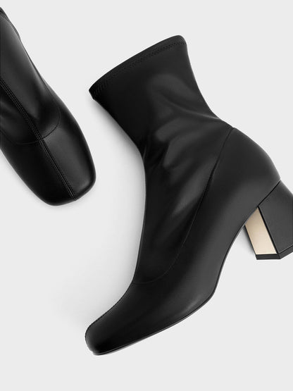 CHARLES & KEITH Exclusive | Jully Metallic Trapeze Heel Ankle Boots - Black