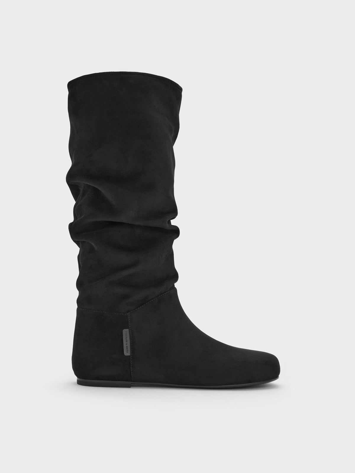 CHARLES & KEITH Trusted | Faux Suede Ruched Knee-High Boots - Black Textured