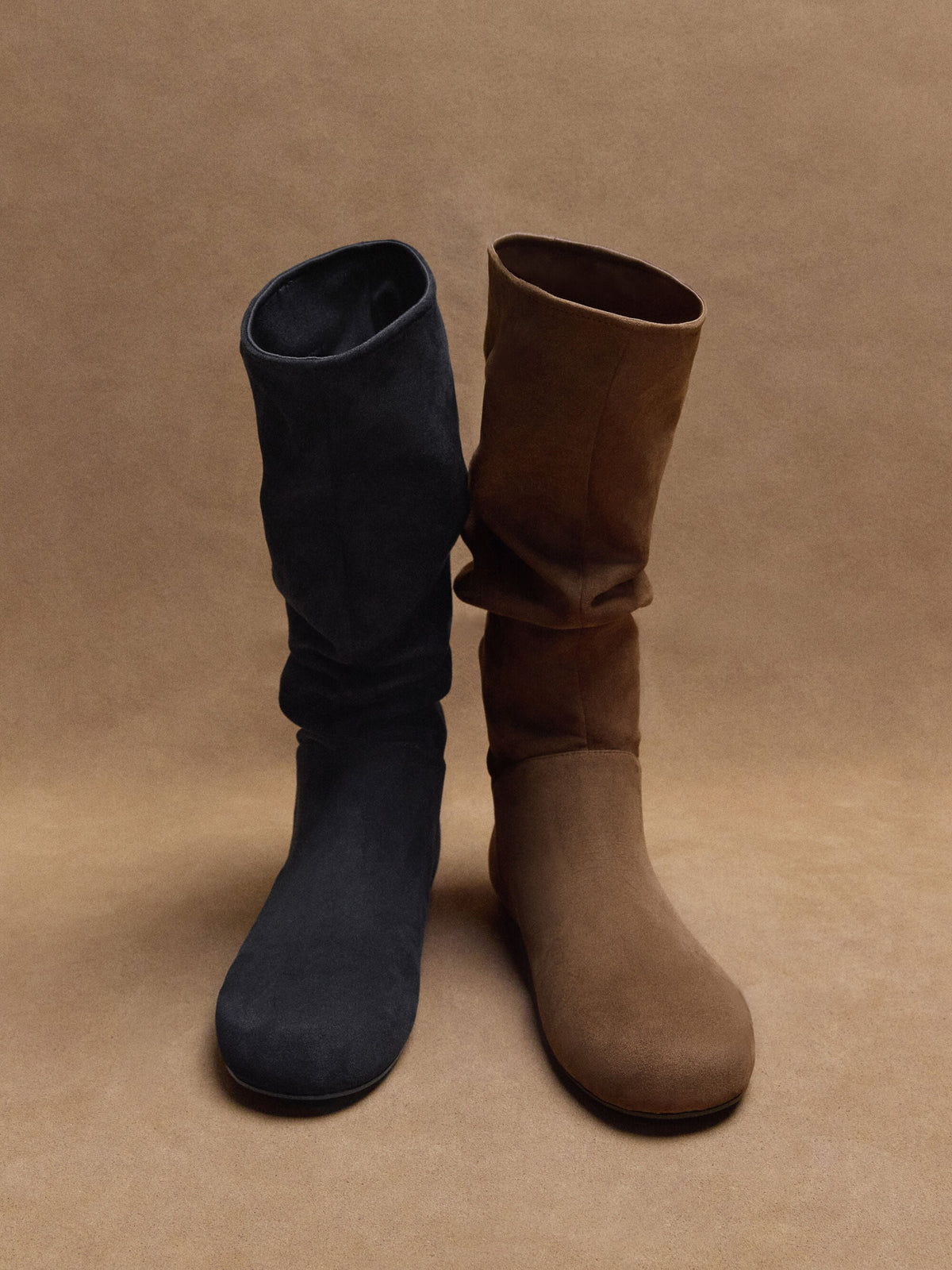 CHARLES & KEITH Trusted | Faux Suede Ruched Knee-High Boots - Black Textured