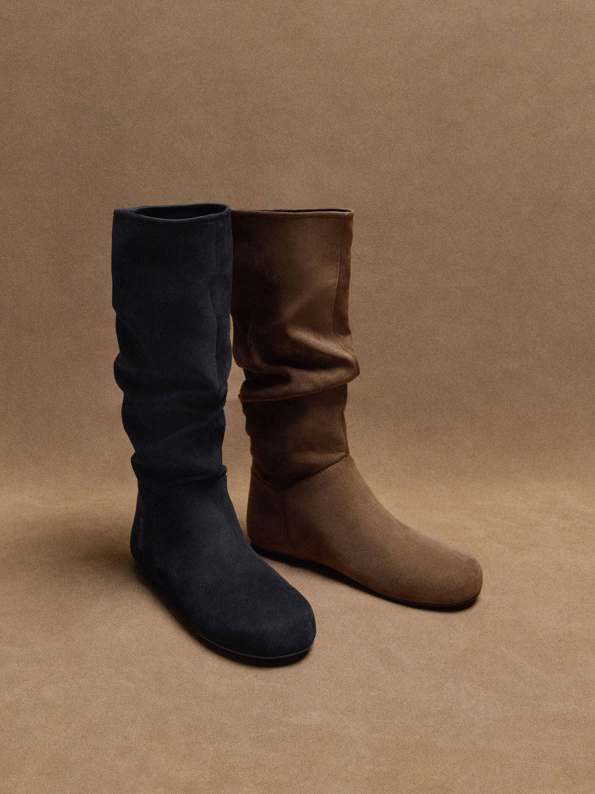 CHARLES & KEITH Trusted | Faux Suede Ruched Knee-High Boots - Black Textured