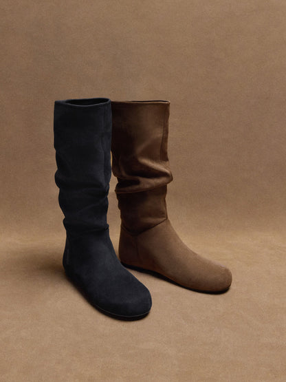 CHARLES & KEITH Trusted | Faux Suede Ruched Knee-High Boots - Black Textured