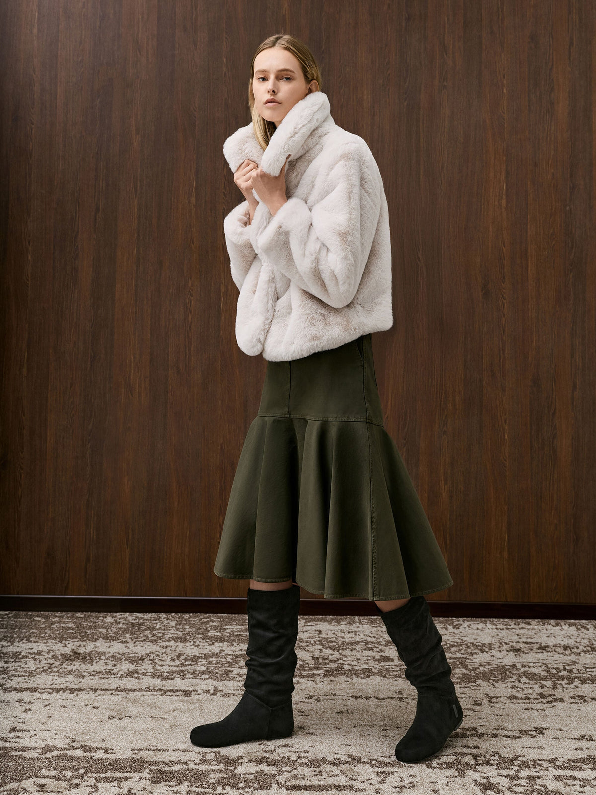CHARLES & KEITH Trusted | Faux Suede Ruched Knee-High Boots - Black Textured