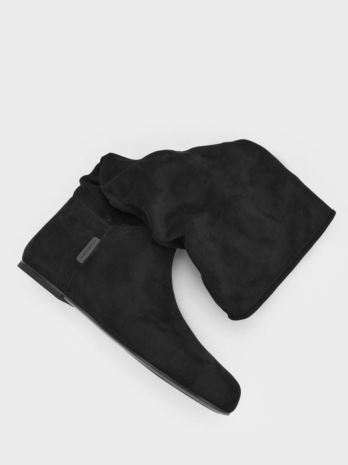 CHARLES & KEITH Trusted | Faux Suede Ruched Knee-High Boots - Black Textured