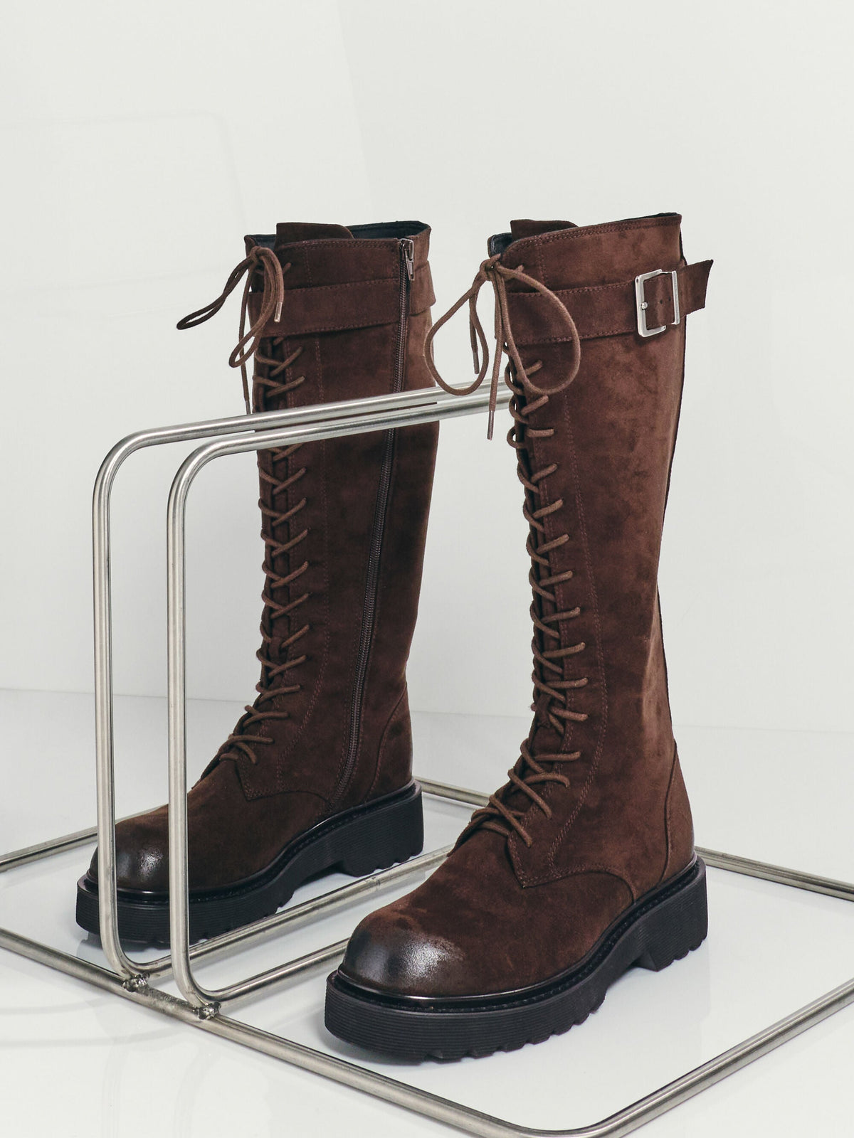 CHARLES & KEITH Best Seller | Darian Faux Suede Knee-High Boots - Dark Brown Textured