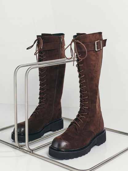 CHARLES & KEITH Best Seller | Darian Faux Suede Knee-High Boots - Dark Brown Textured