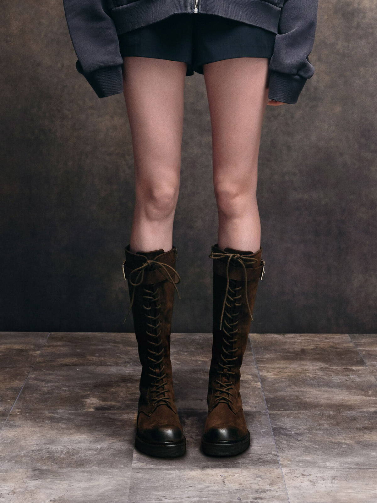 CHARLES & KEITH Best Seller | Darian Faux Suede Knee-High Boots - Dark Brown Textured