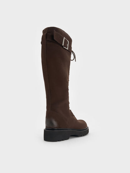 CHARLES & KEITH Best Seller | Darian Faux Suede Knee-High Boots - Dark Brown Textured